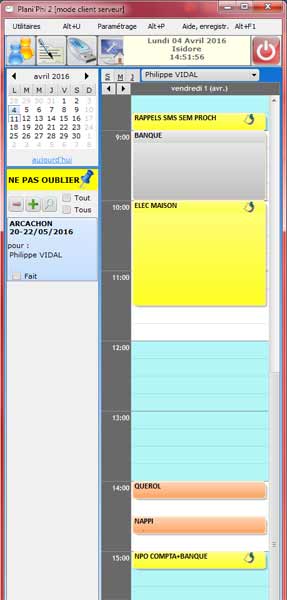 Copie d'écran réduit de Plani'Phi, agenda-plannig multiutilisateurs